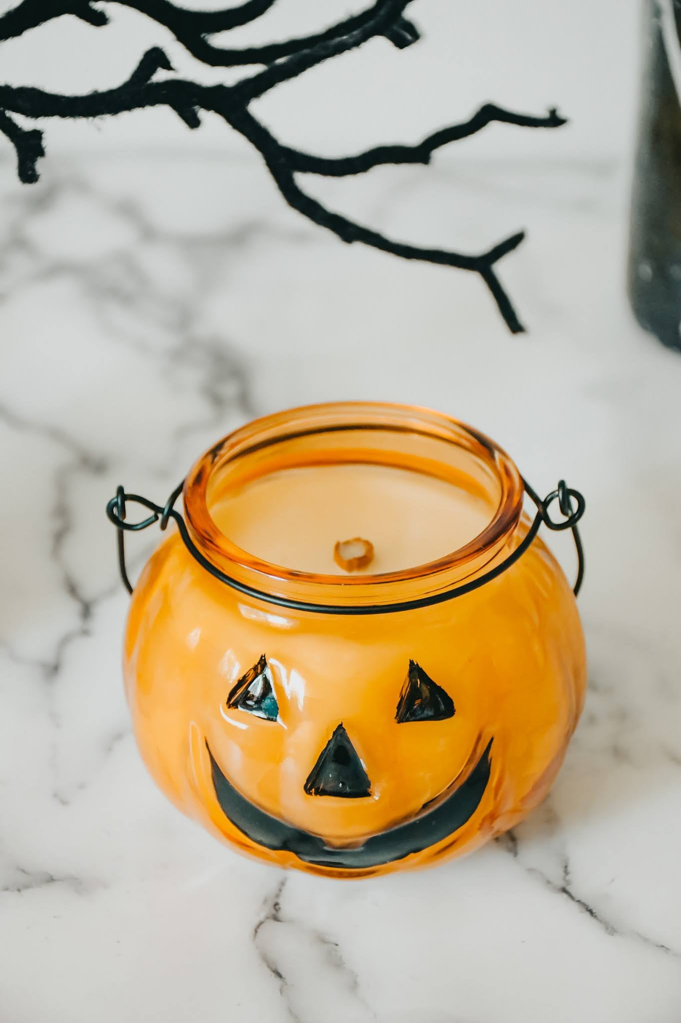 Pumpkin Shaped Glass Lantern Candle