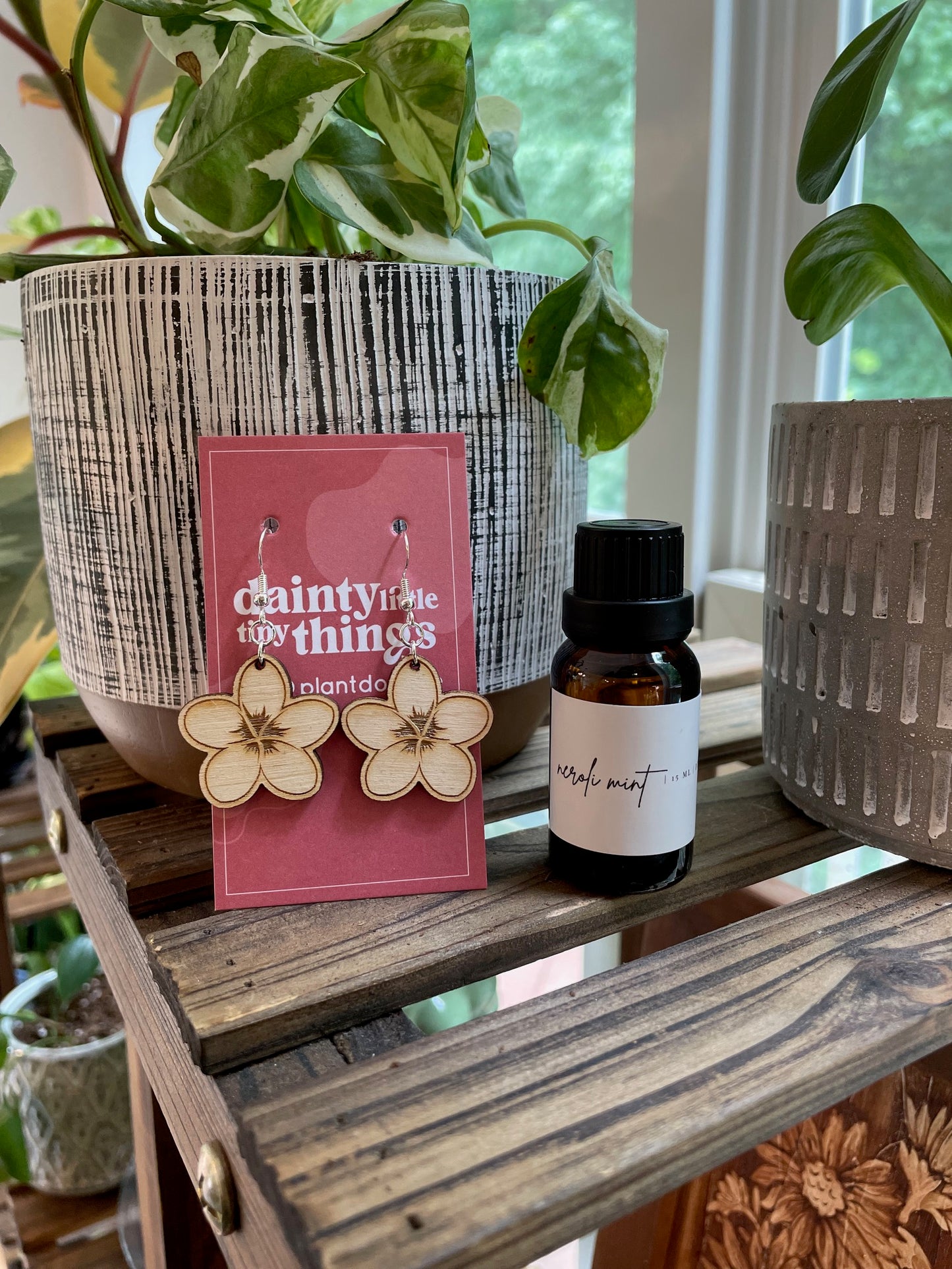 Plumeria Wooden Diffuser Earrings