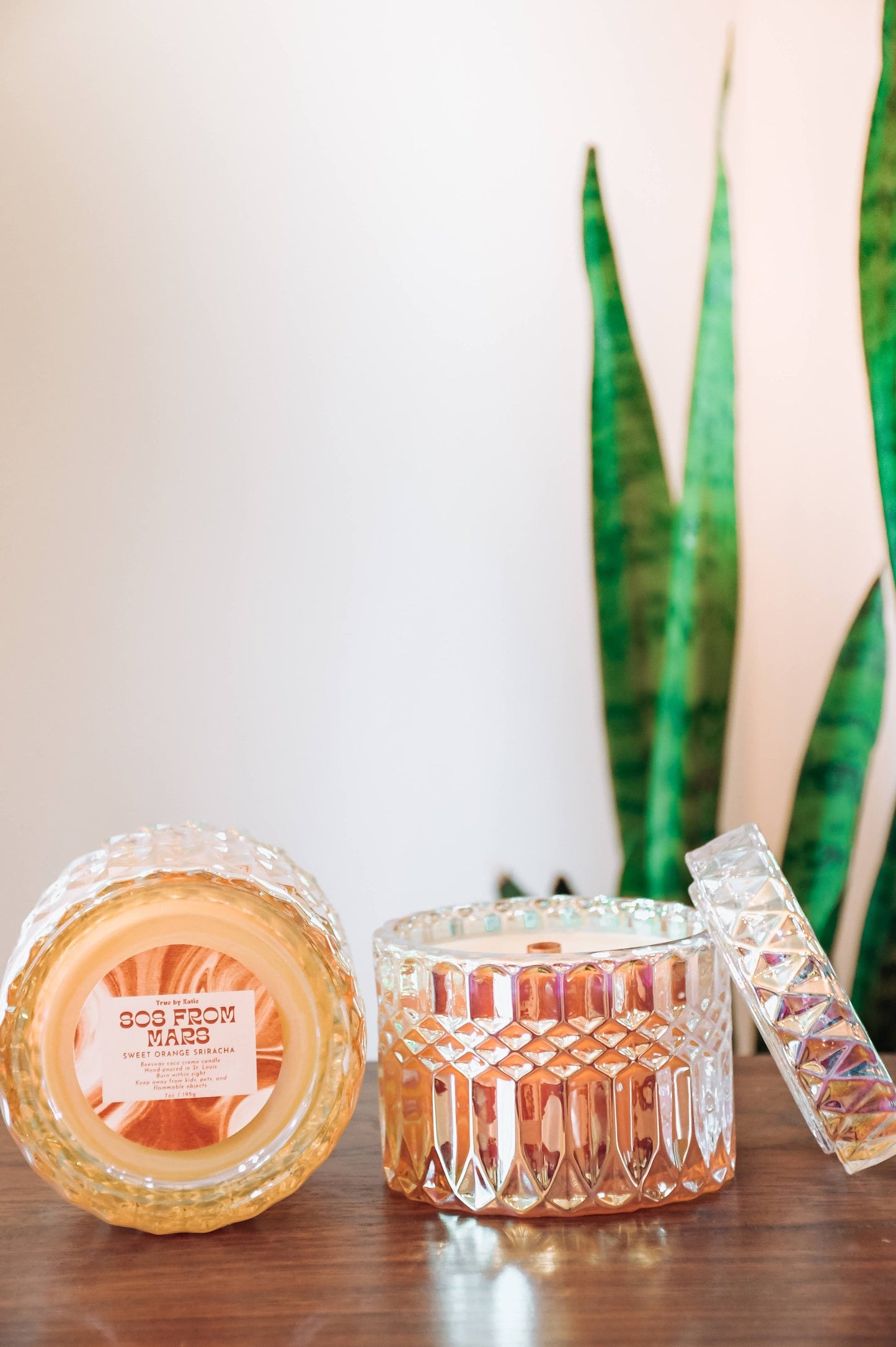SOS From Mars | Beeswax Candle | Wood Wick | 7oz Luxury Glass Jar + Lid | Non-Toxic Scented Candle | Sweet Orange Srircha Scent