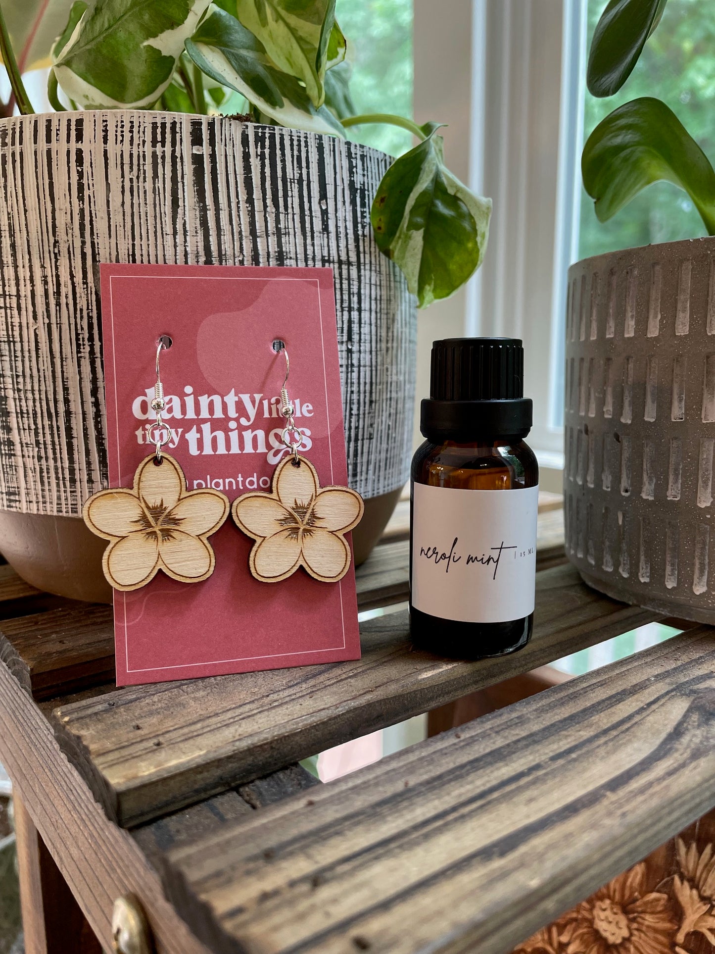 Plumeria Dangle Wooden Earrings - Hypoallergenic and Diffuser Friendly